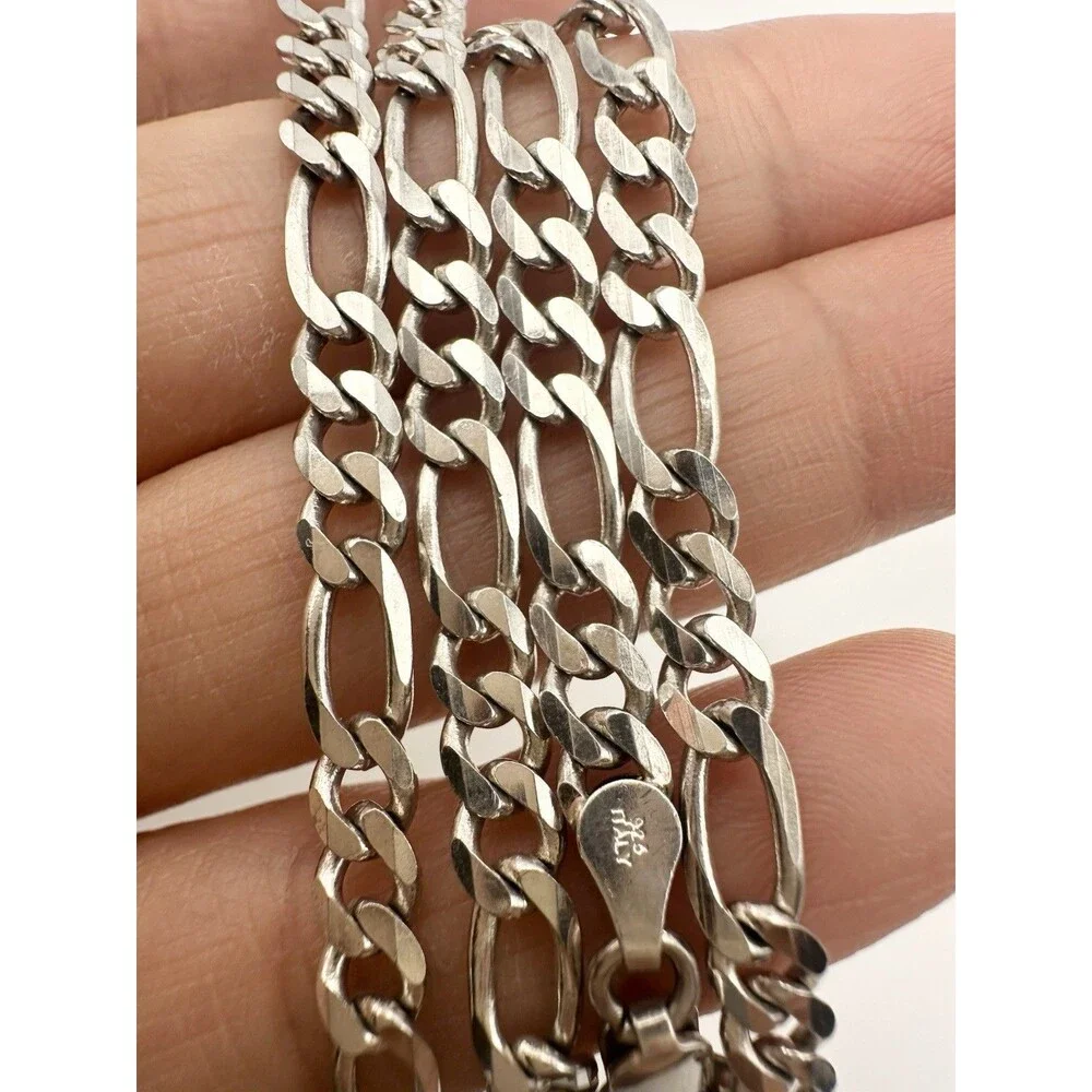 925 Italy Sterling Silver Men's Figaro Chain Necklace 18